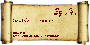 Szolár Henrik névjegykártya